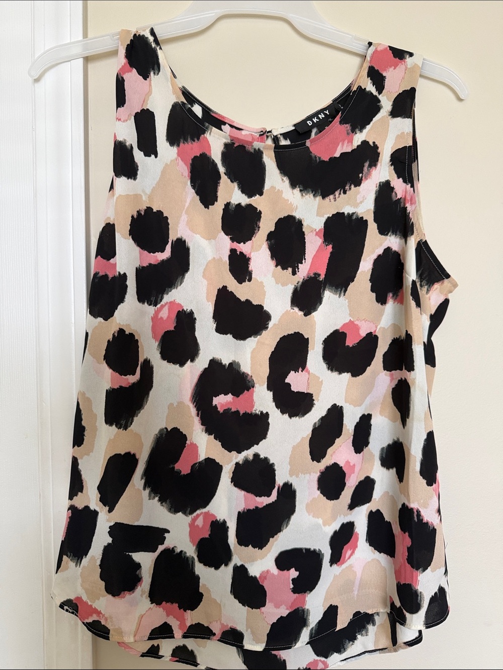 DKNY Pink Black and Cream Leopard Print Sleeveless Camisole